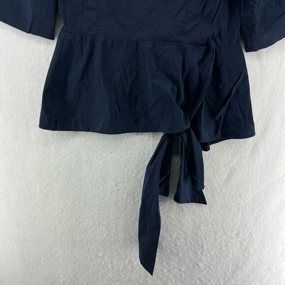 Diane Von Furstenberg Blazer Women's Sz 4 Navy Blue Tie Wrap Roll Tab 3/4 Sleeve - Picture 7 of 11